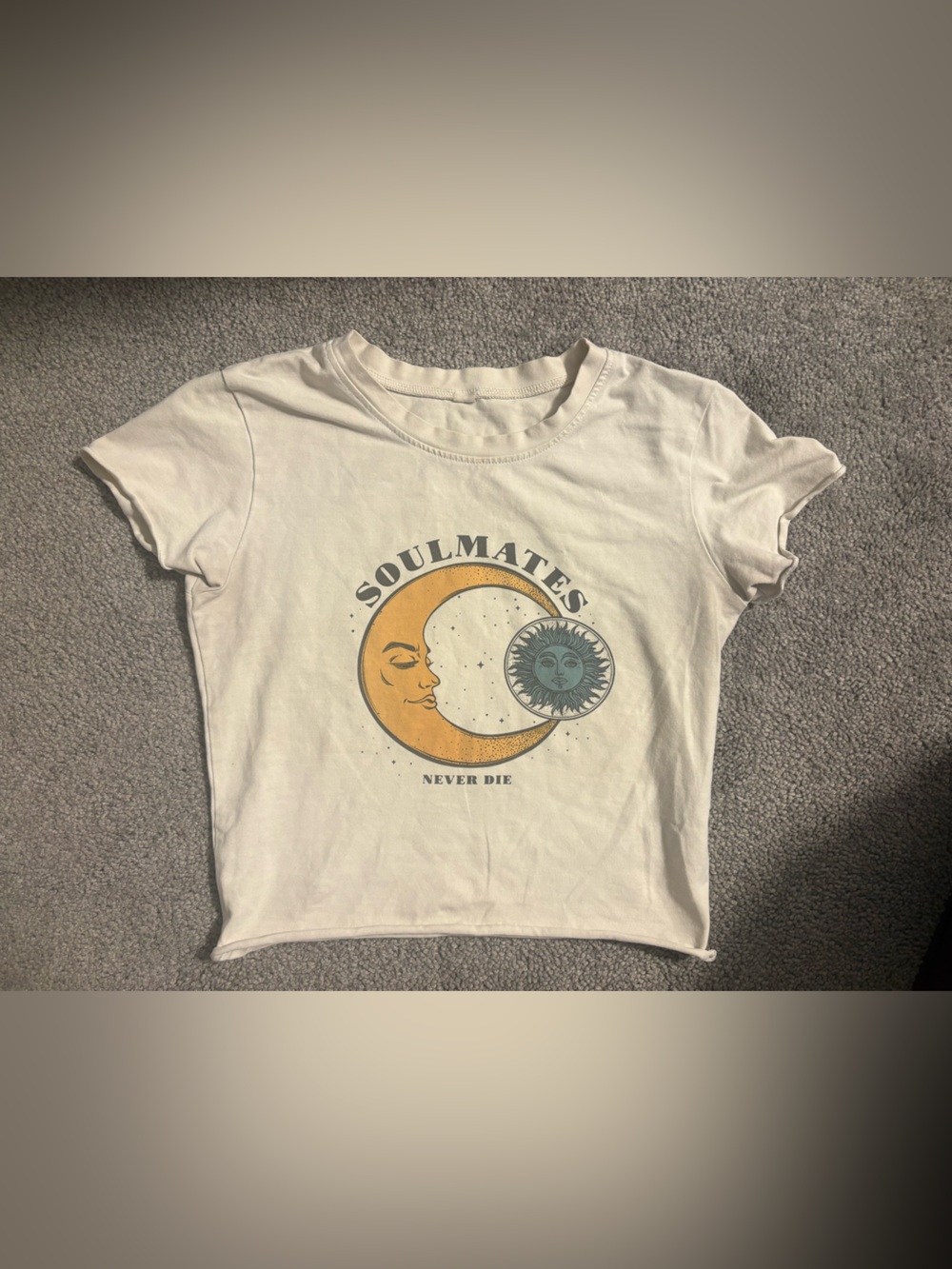 Soulmates Graphic Cropped Baby Tee - Moon & Sun Design -White